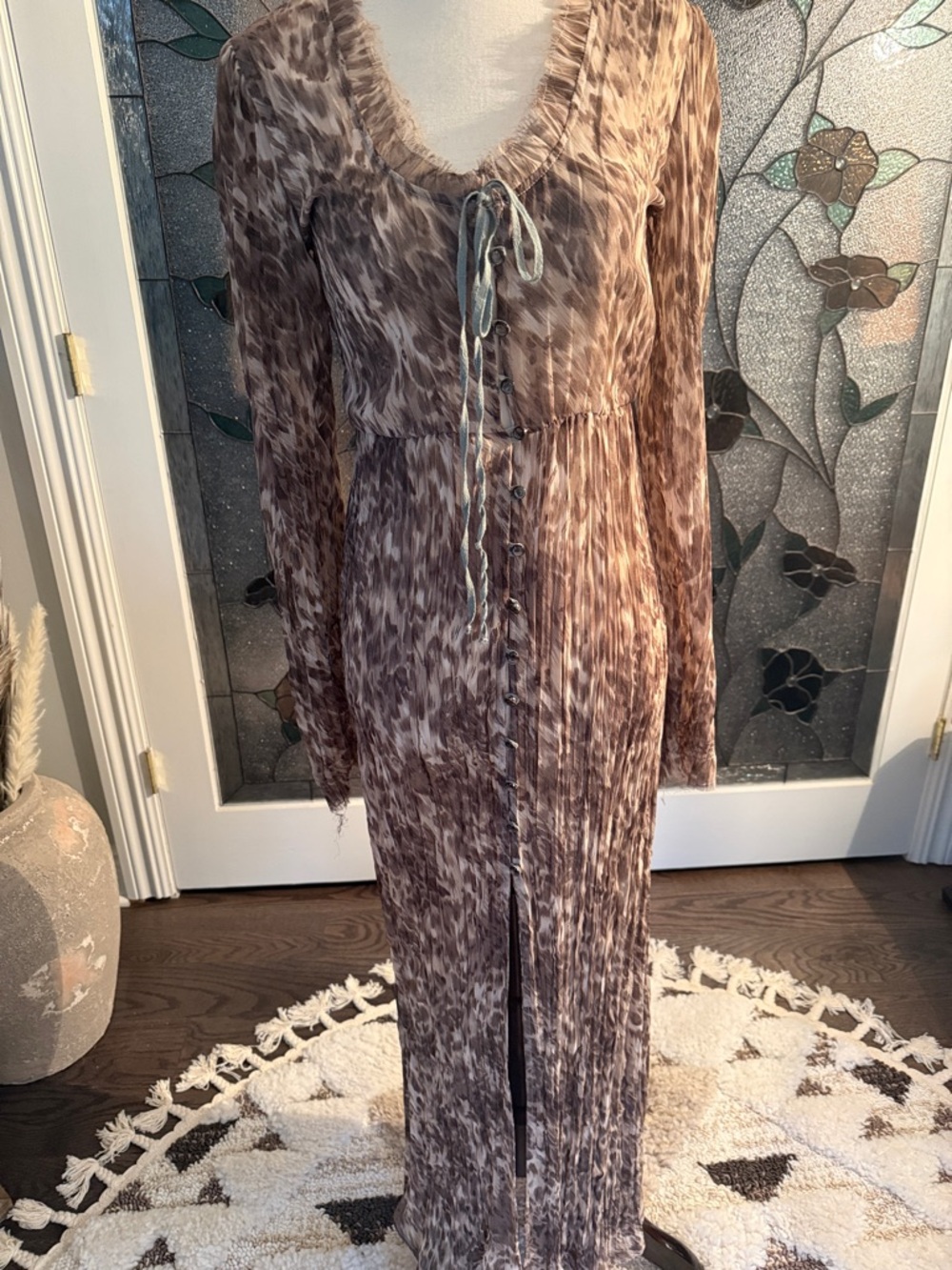 Free People Brown Patterned Long Sleeve Dress